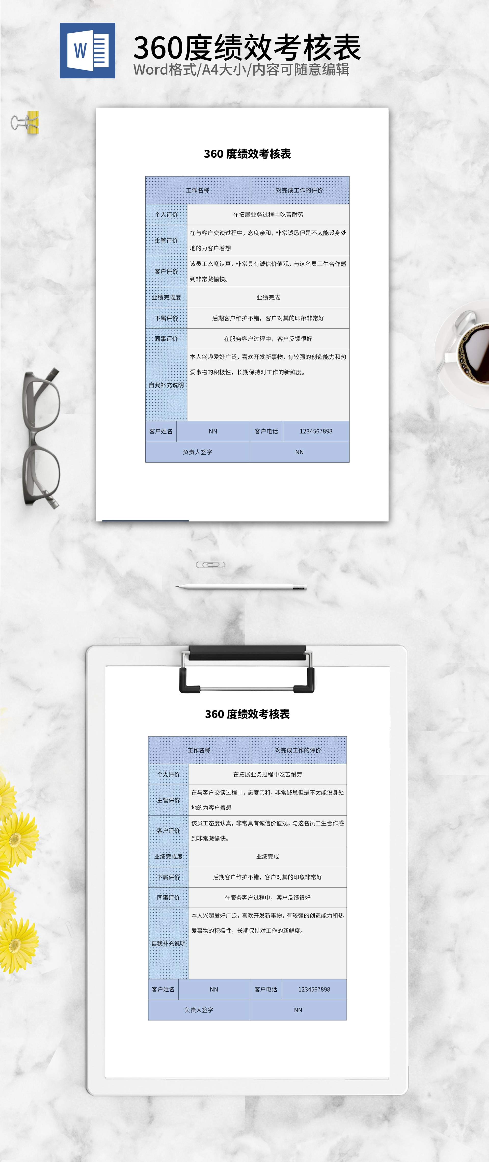 员工绩效考核表word模板