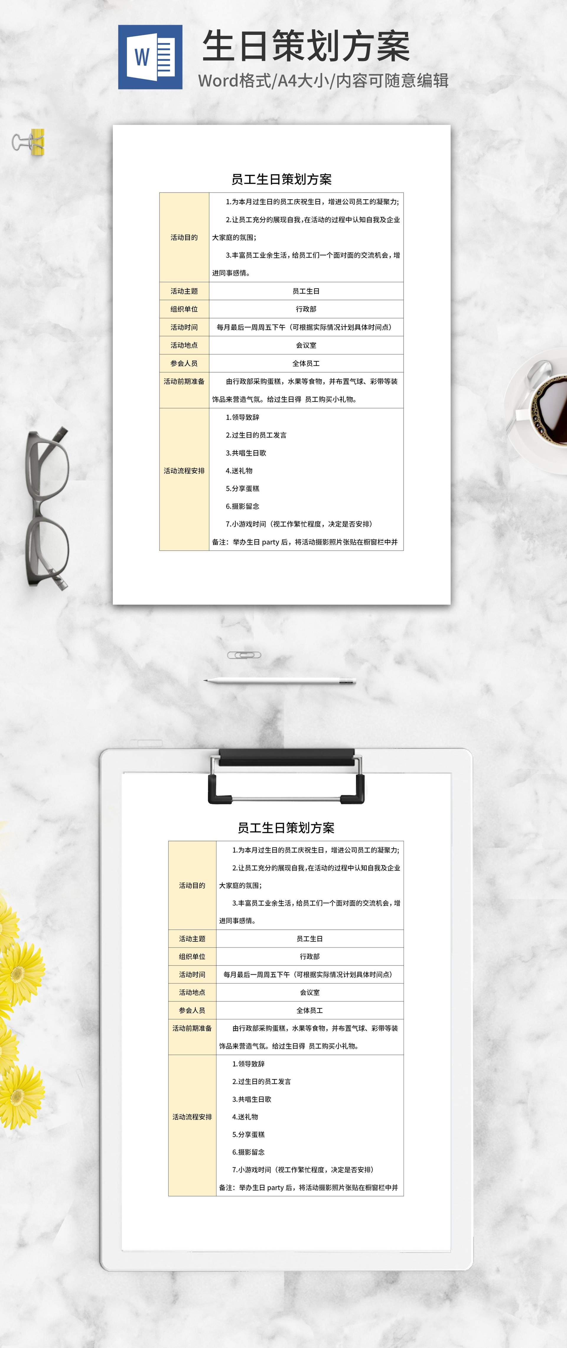 公司员工生日策划方案word模板