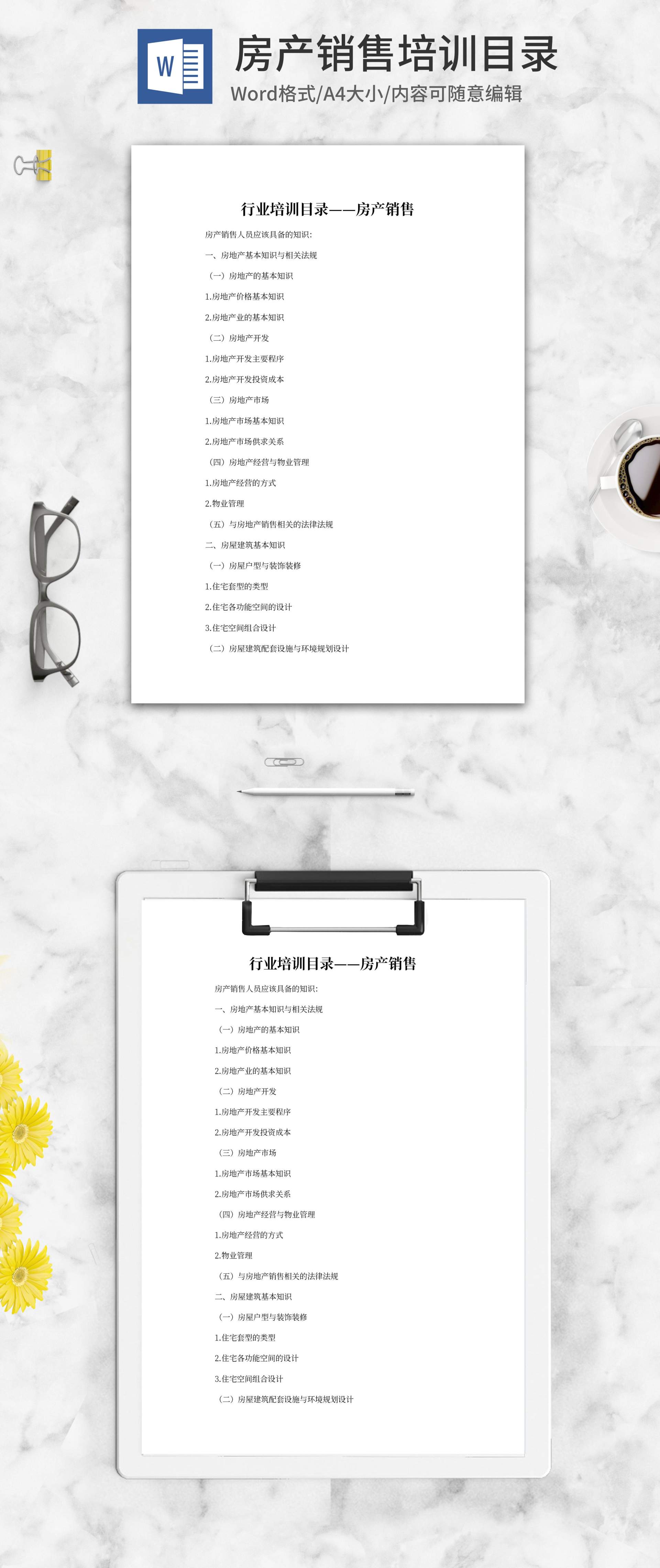 房产销售行业培训目录word模板