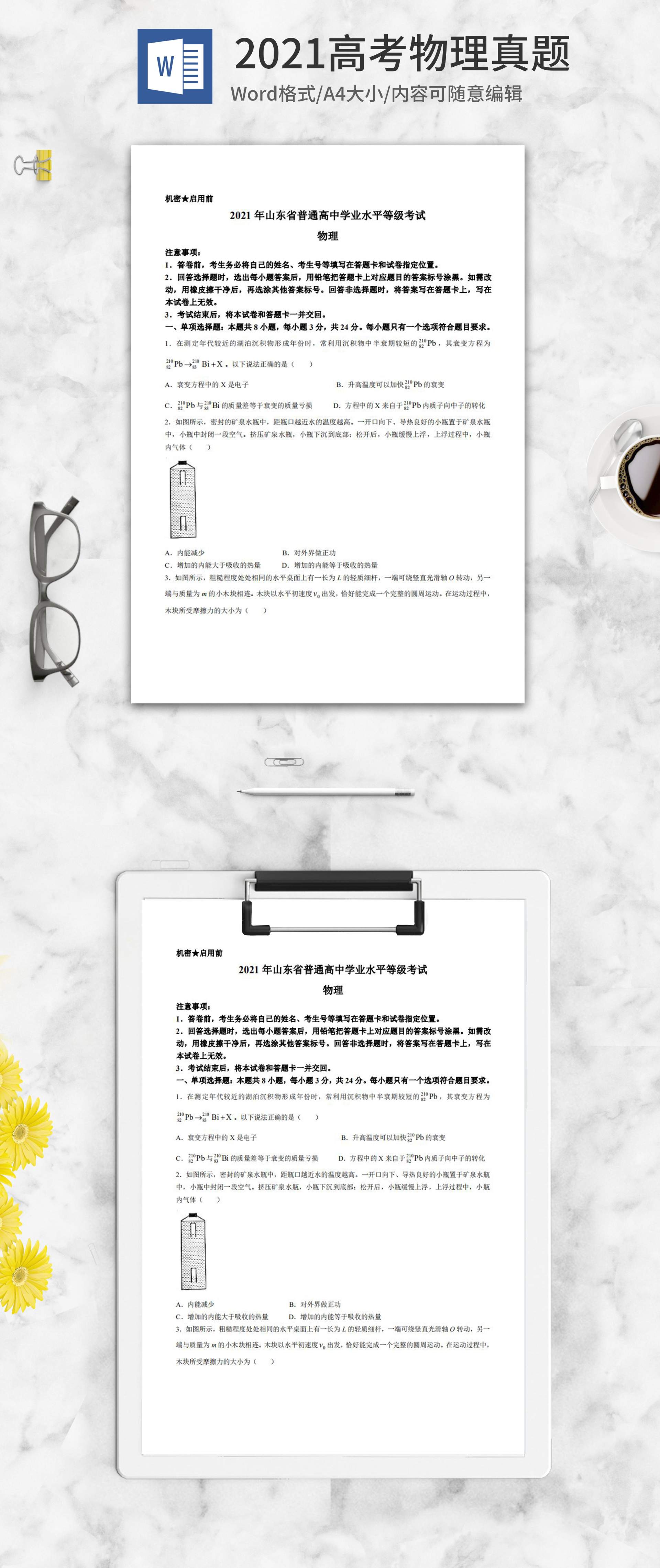 2021高考山东省自主命题物理真题word模板