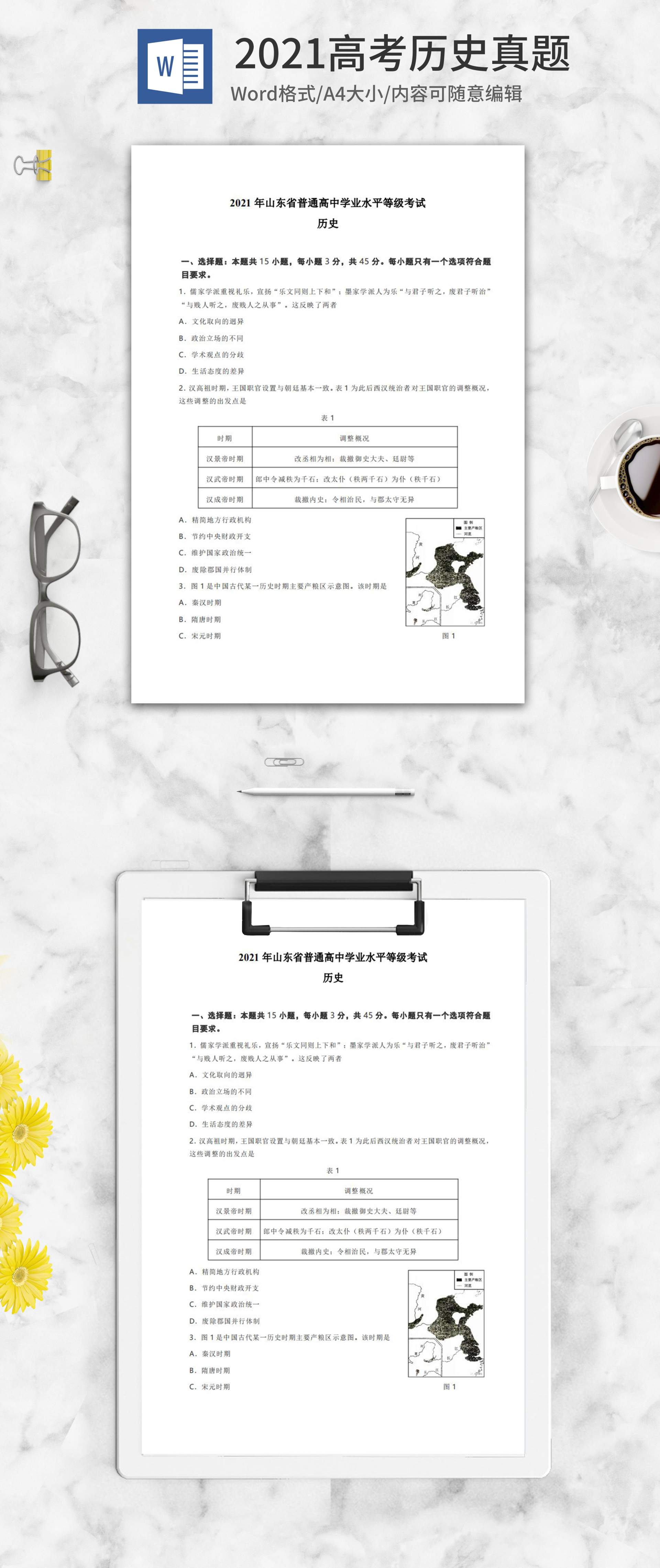 2021高考山东省自主命题历史真题word模板