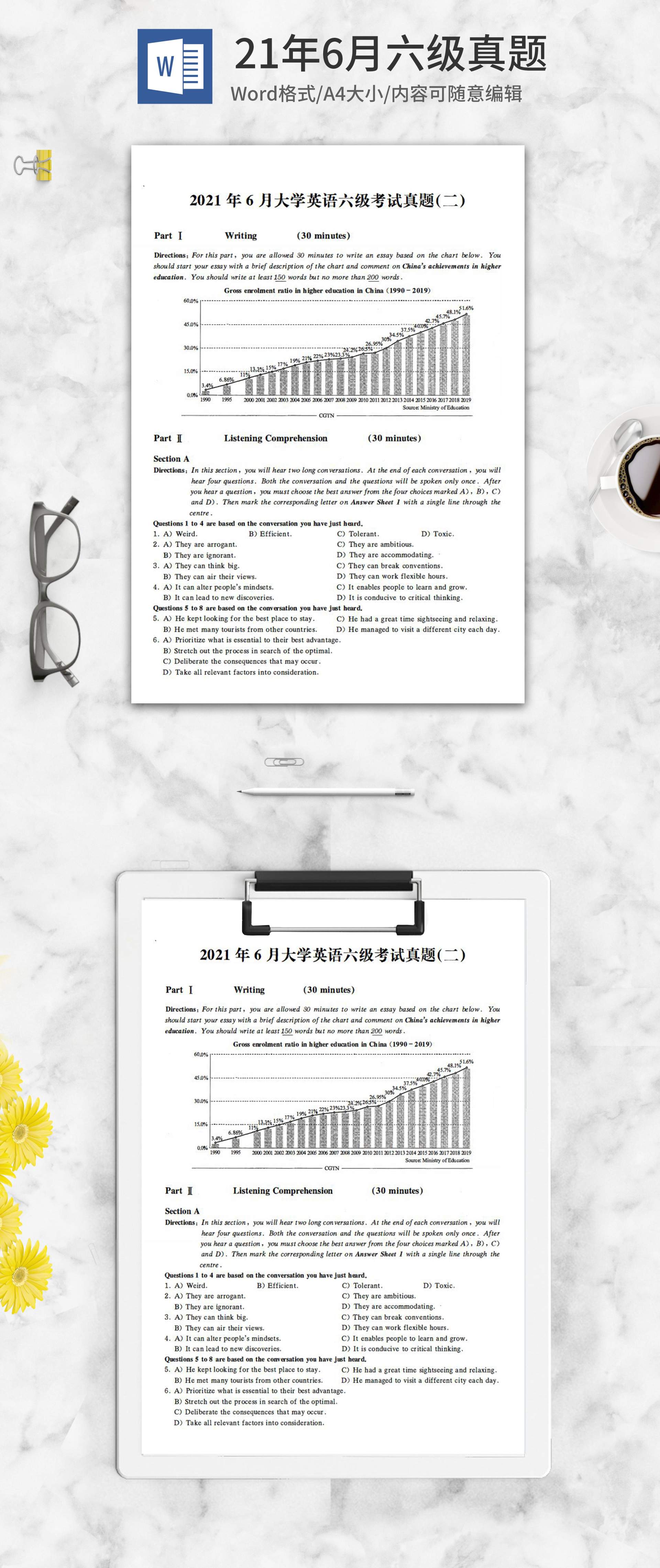 2021年6月大学英语六级真题卷二word模板