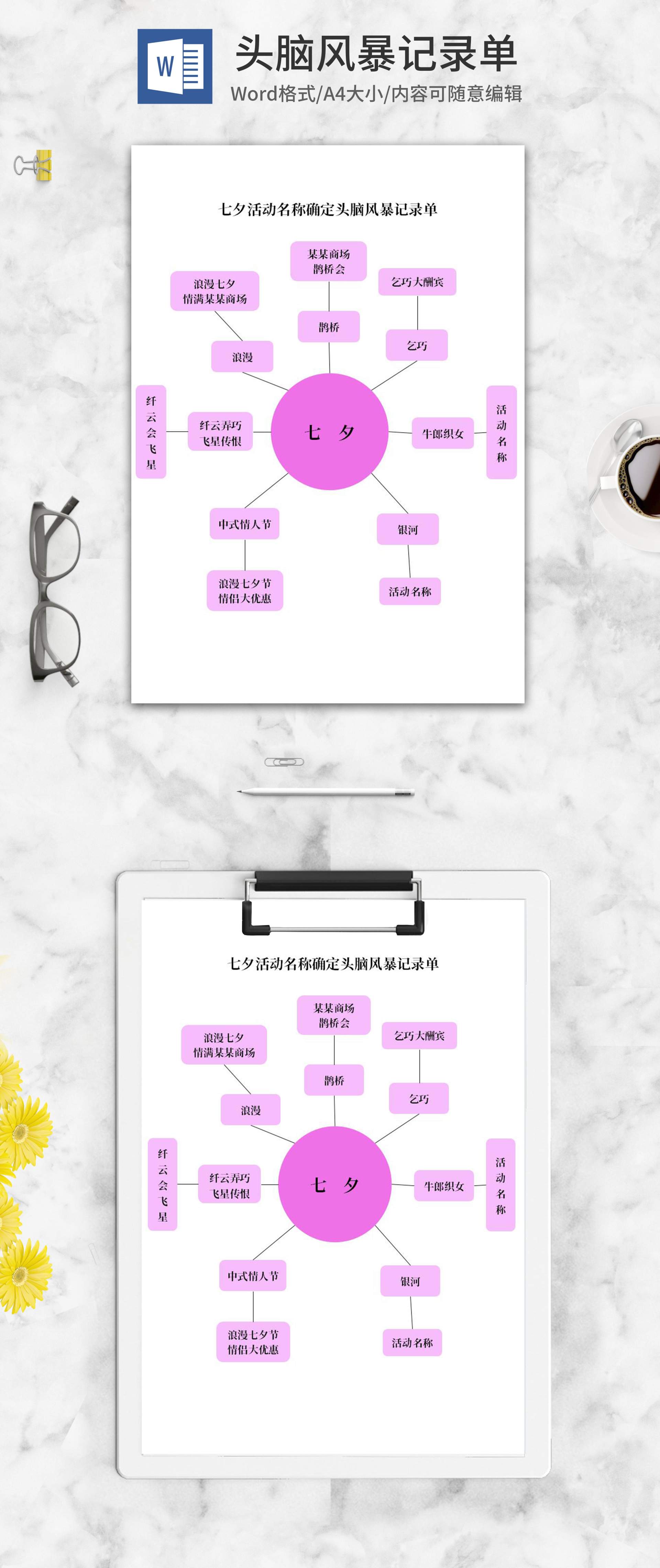 七夕活动名称头脑风暴记录单word模板