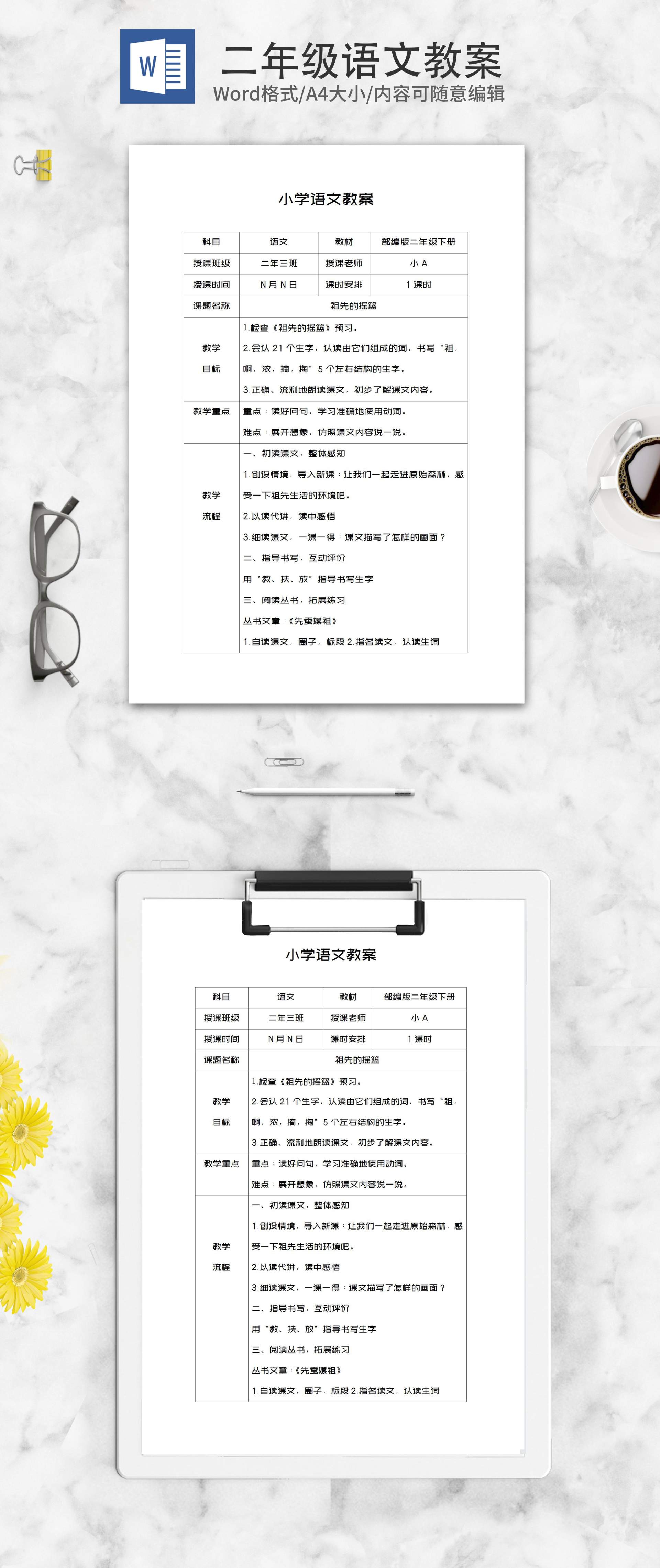 语文二年级下《祖先的摇篮》教案word模板