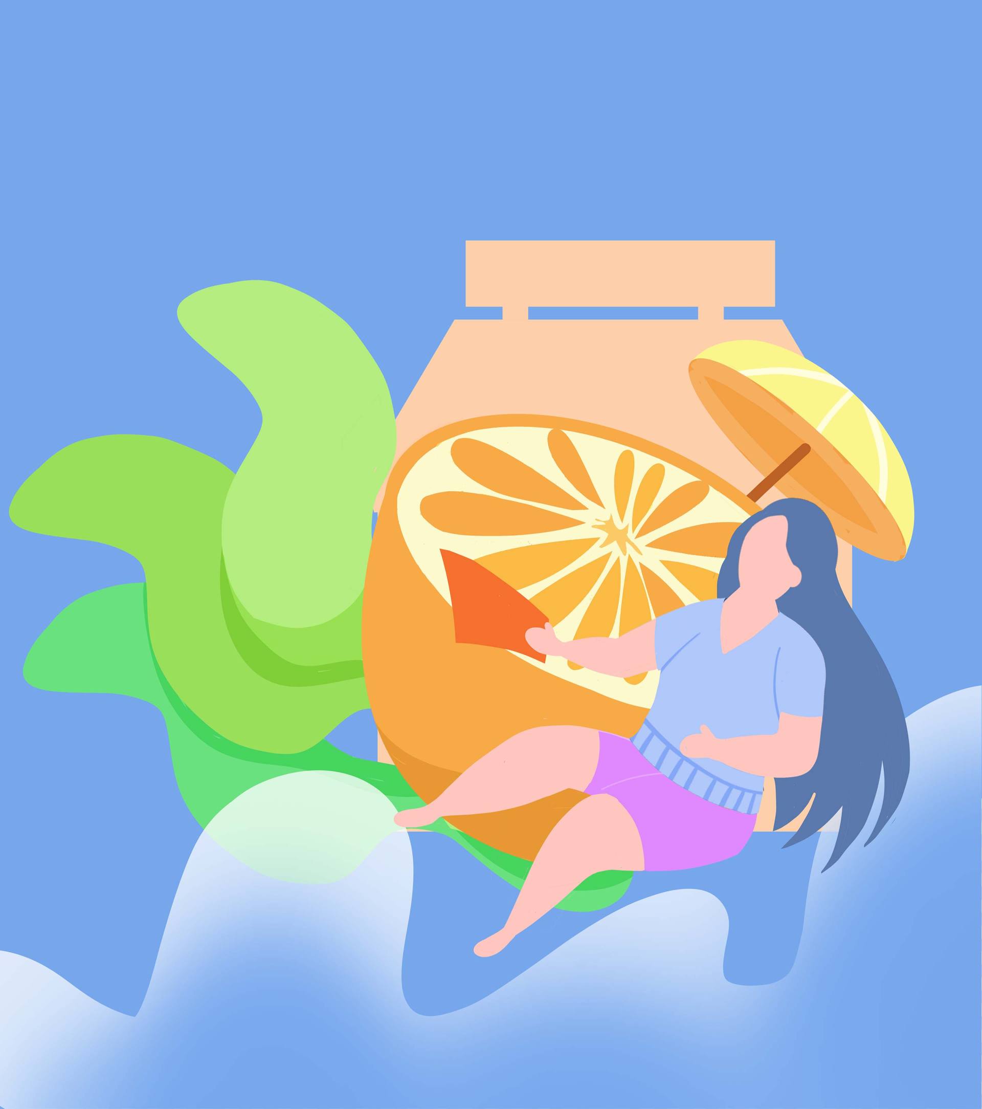 小清新卡通夏日度假手绘元素