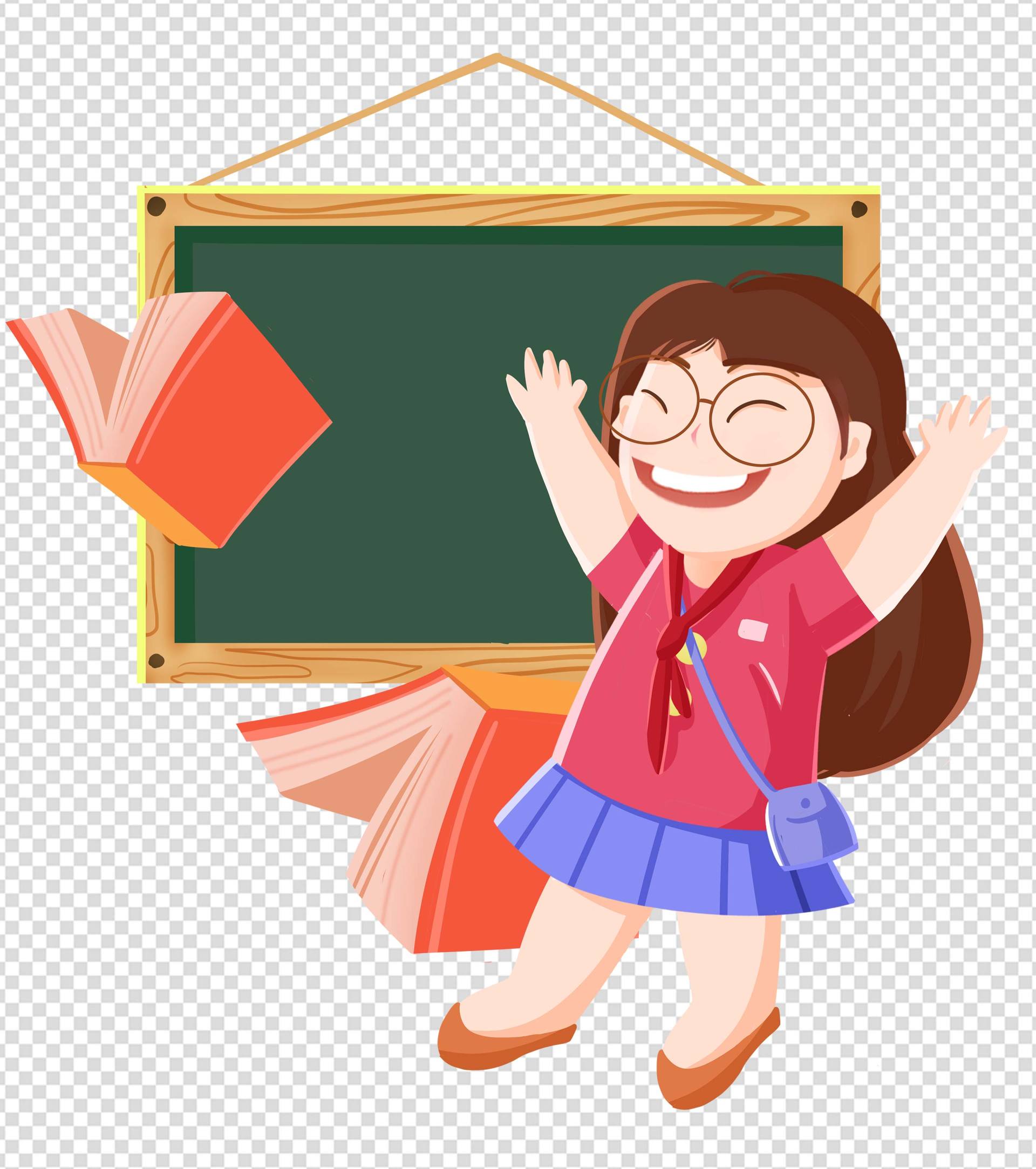 红色在教室欢呼的女孩