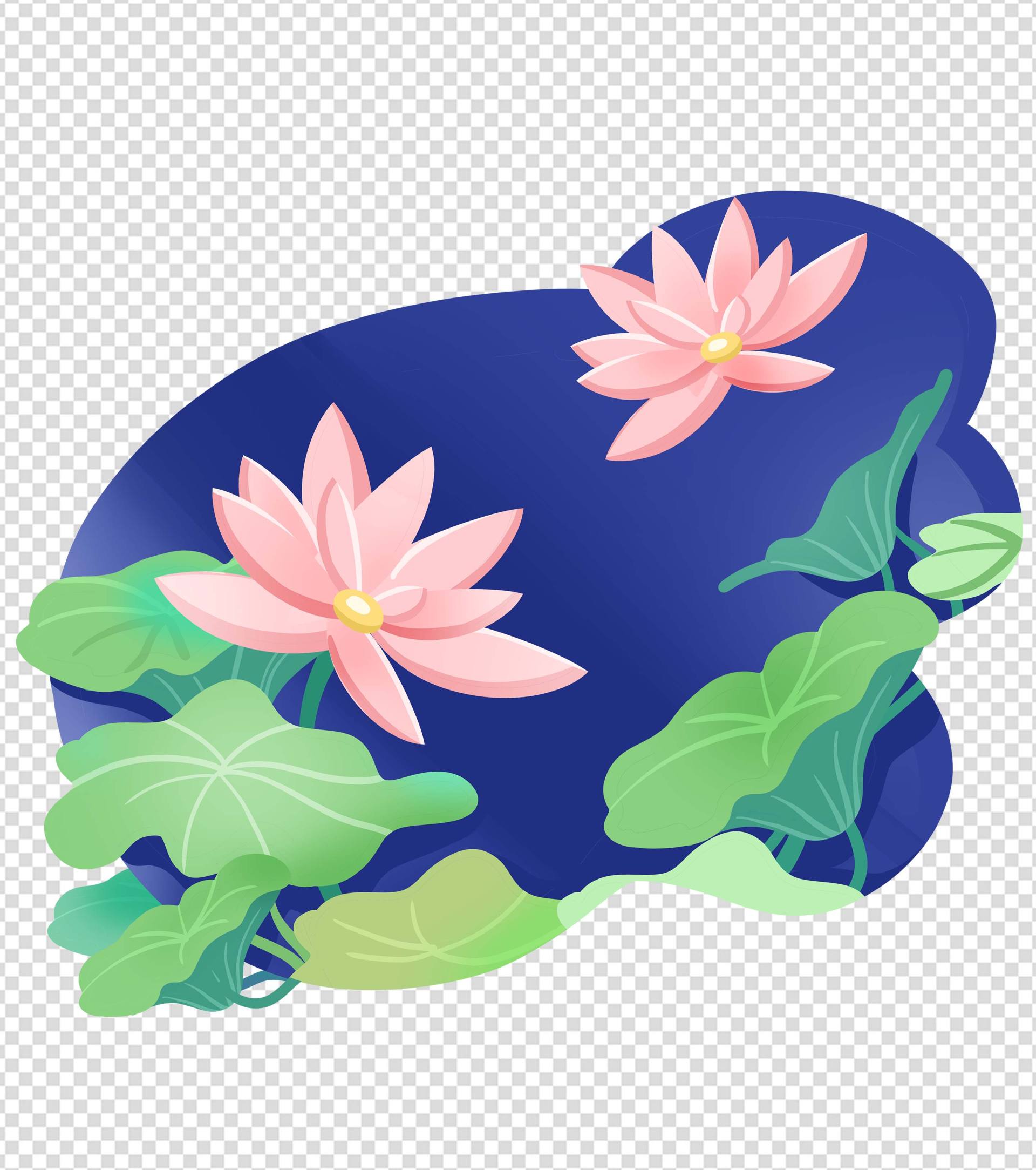蓝色夏至荷花淡雅节日元素