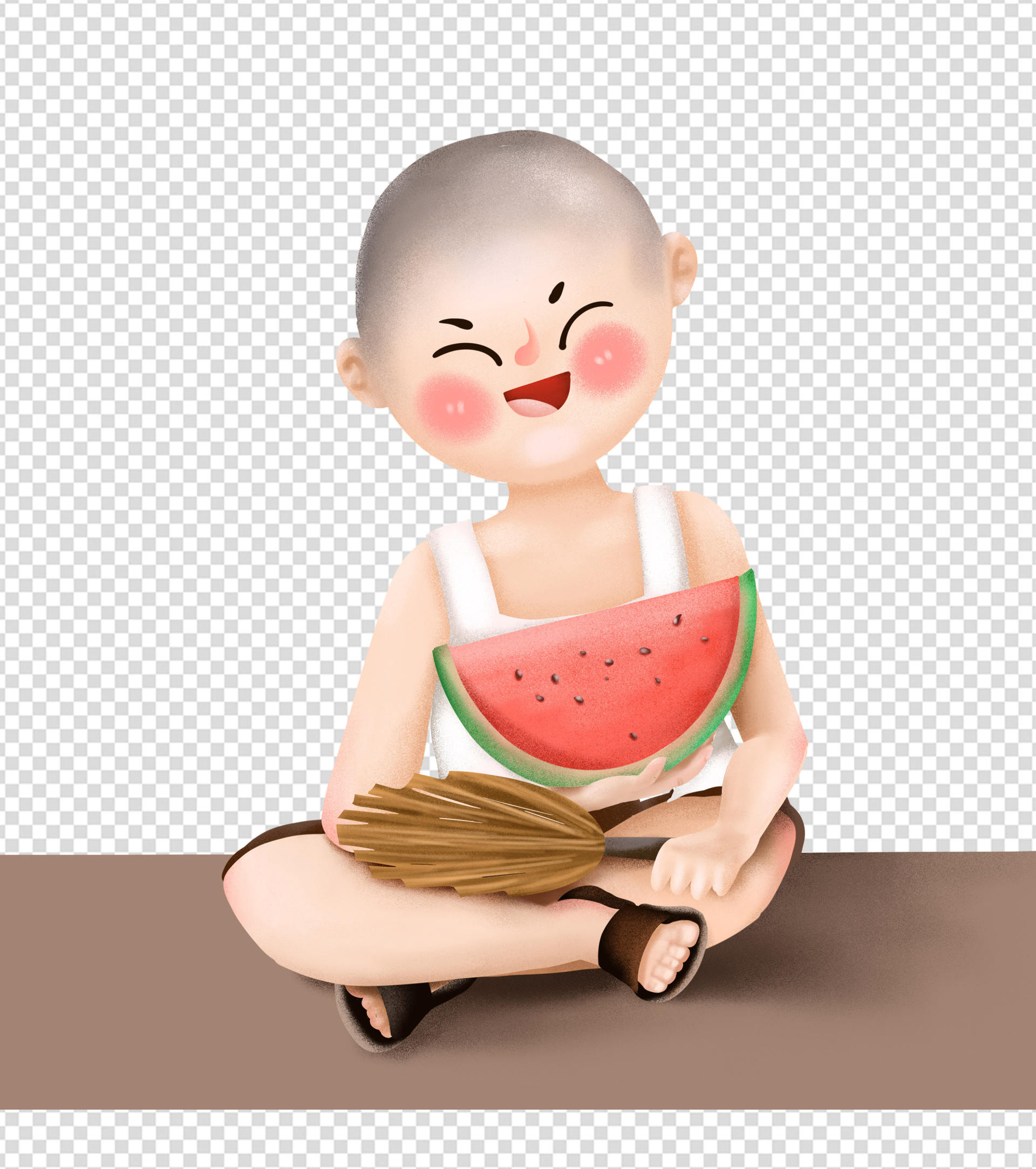 粉色男孩夏天乘凉小暑元素