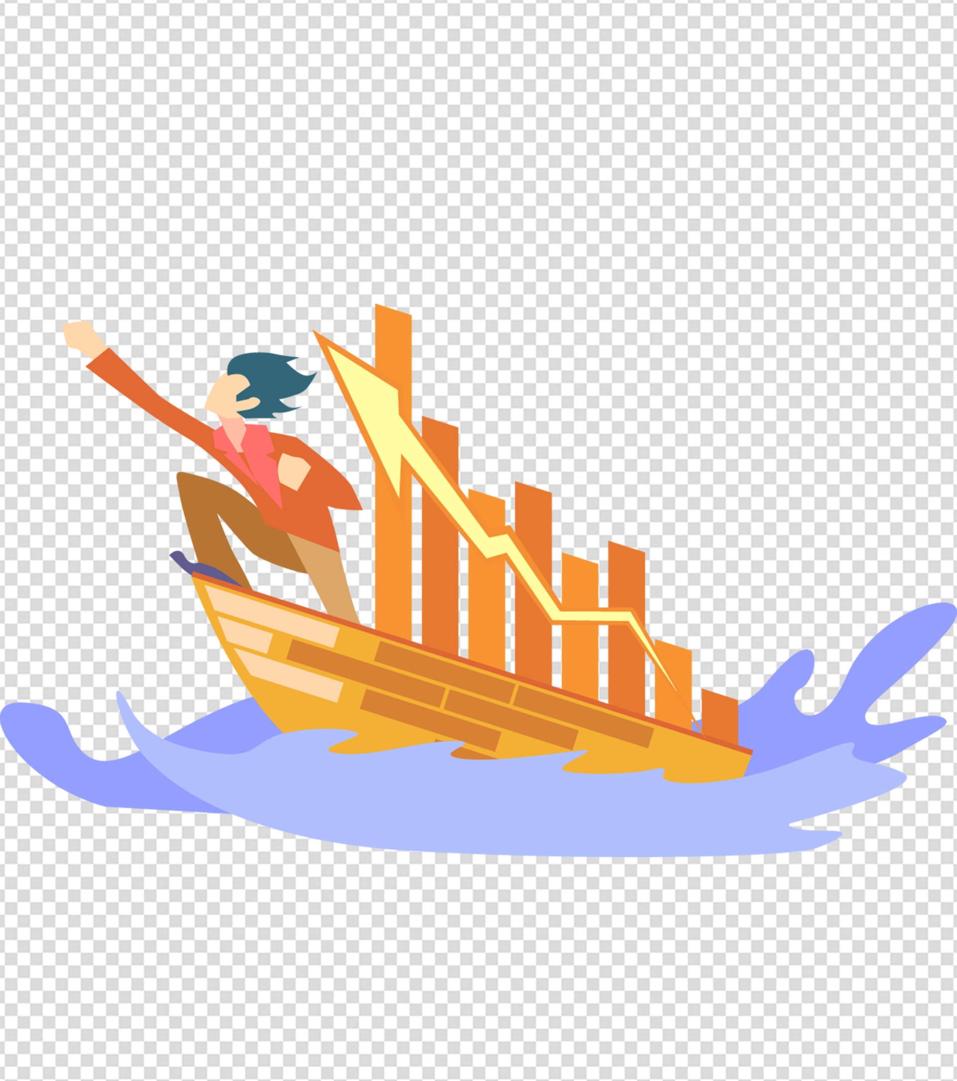 海浪船只人物上升元素