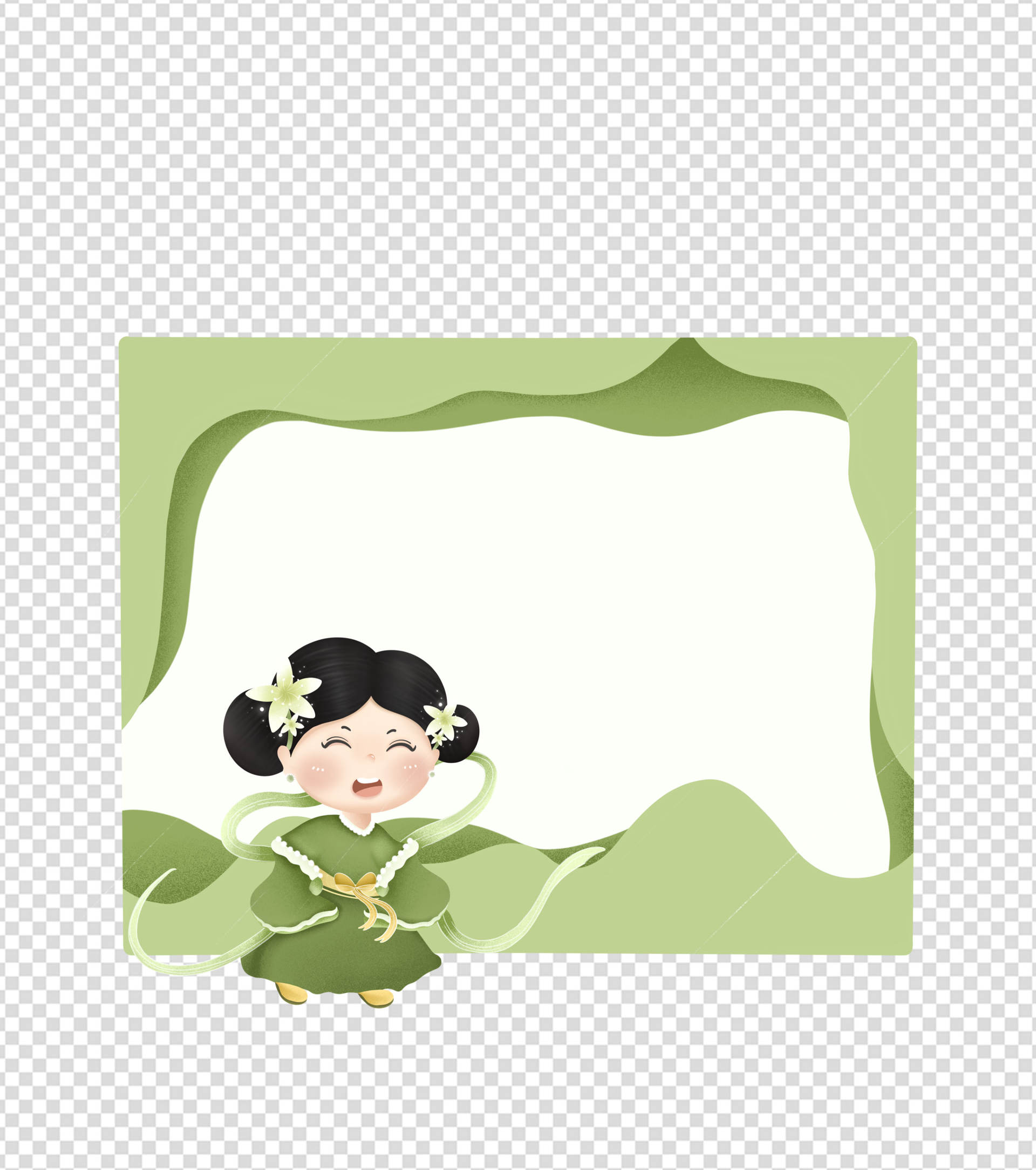 简约绿色谷雨边框手绘元素