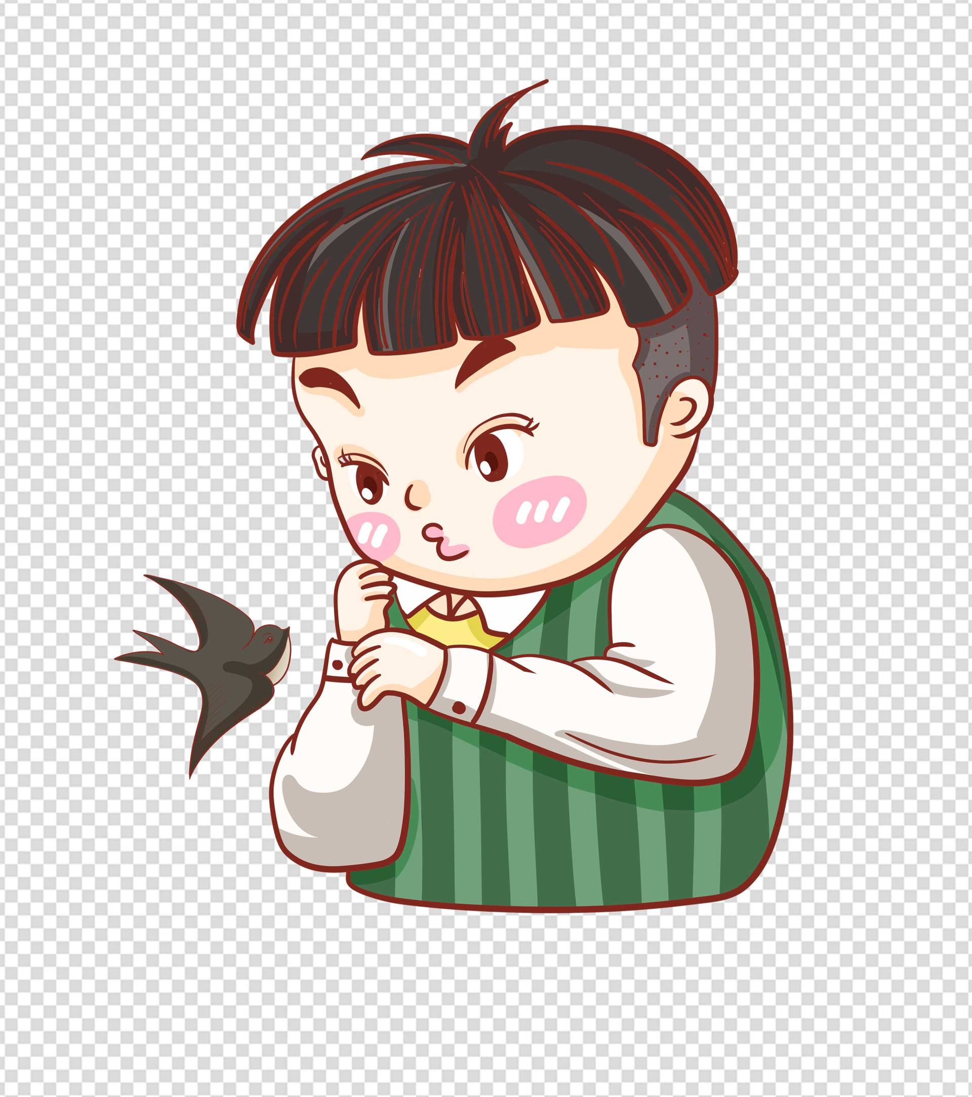 卡通燕子小男孩儿童节元素