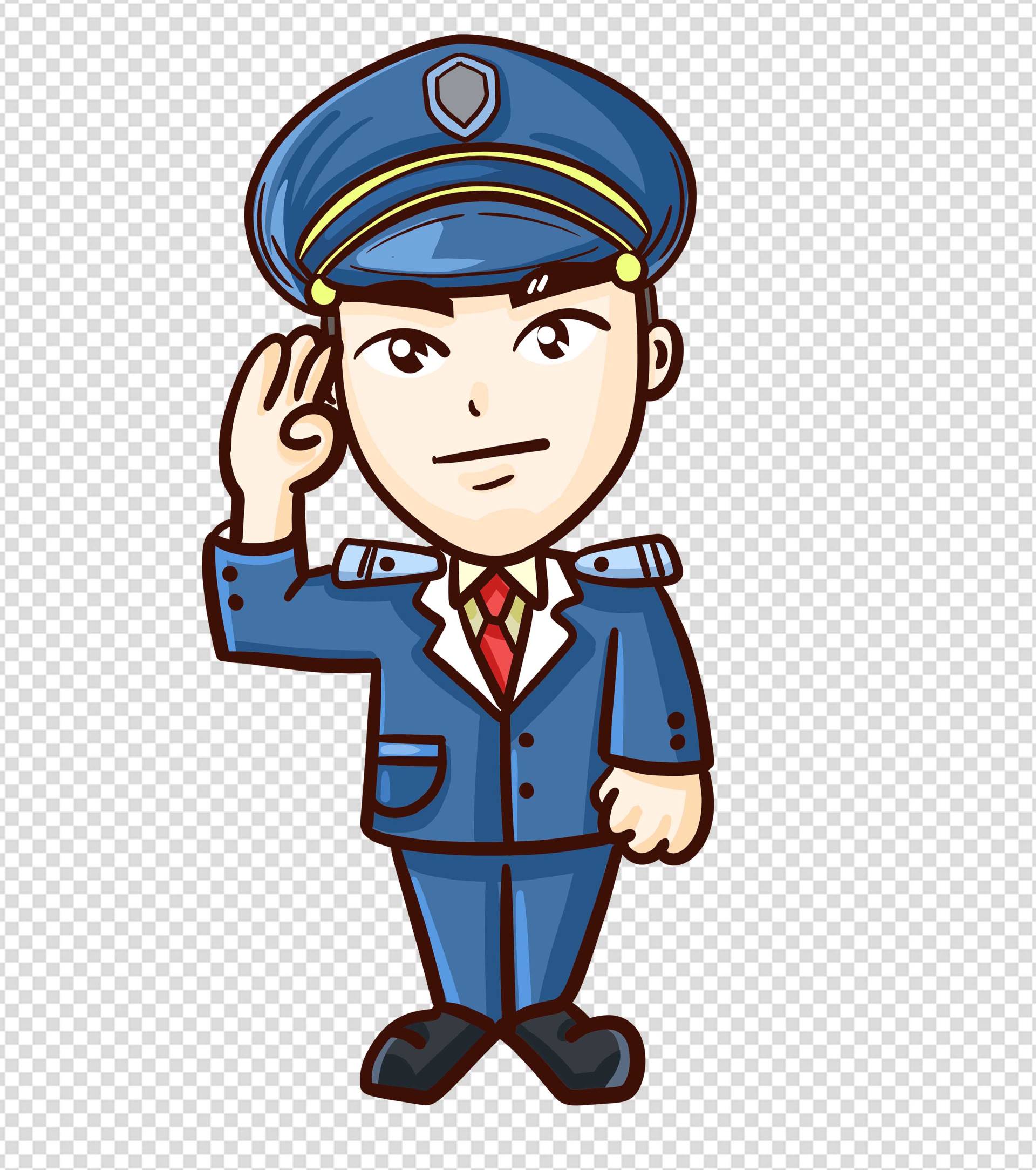 卡通蓝色敬礼人物公安手绘元素