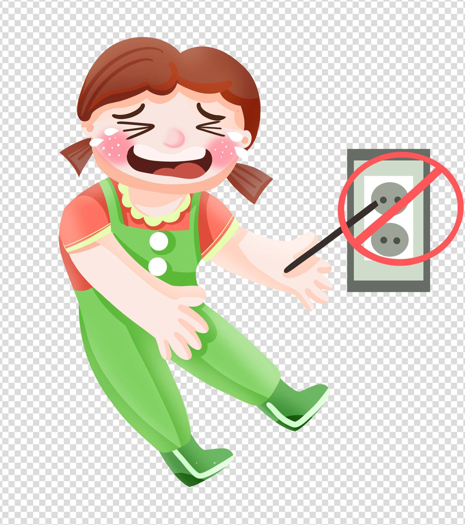 卡通女孩禁止触电手绘元素