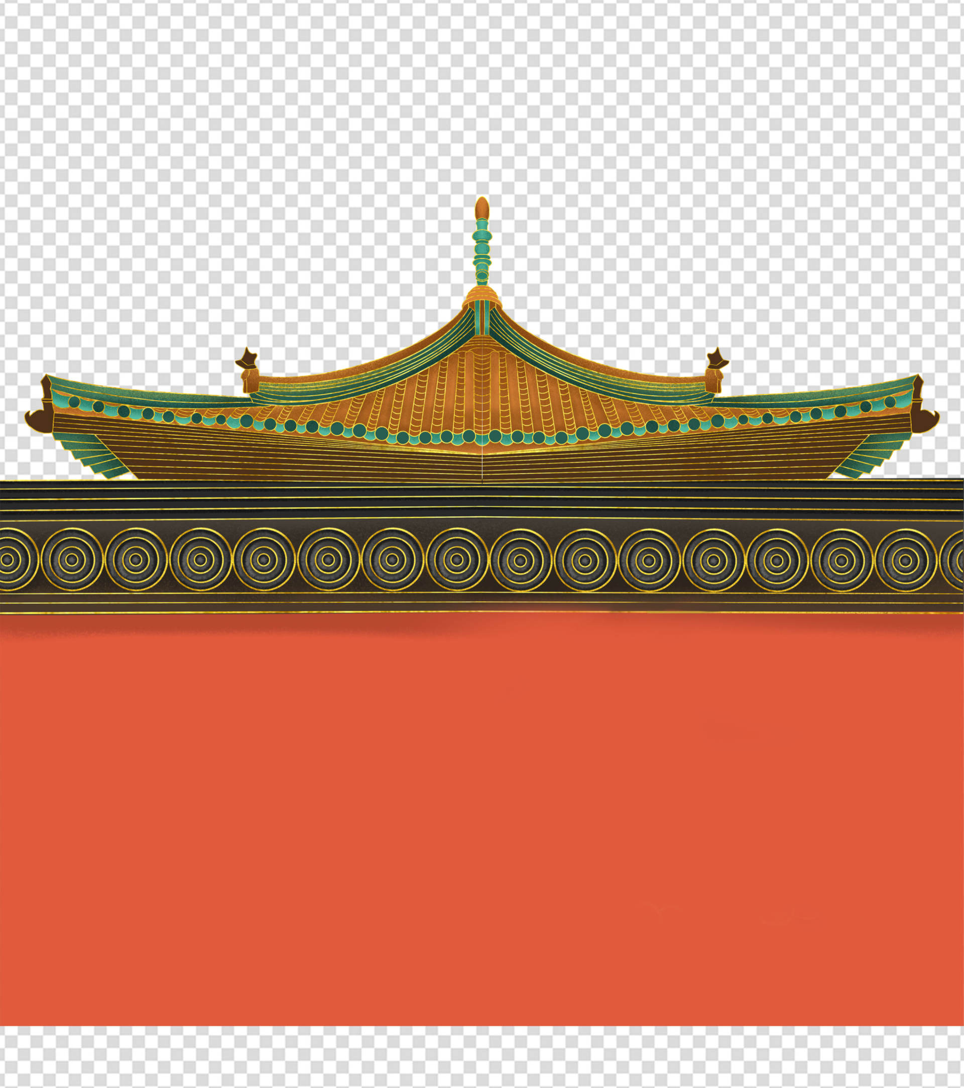 国风红色城墙建筑元素
