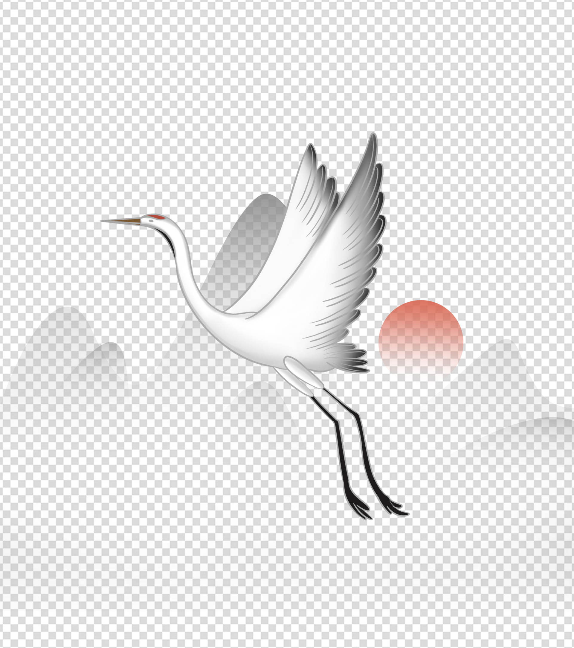 国风夕阳下的仙鹤元素