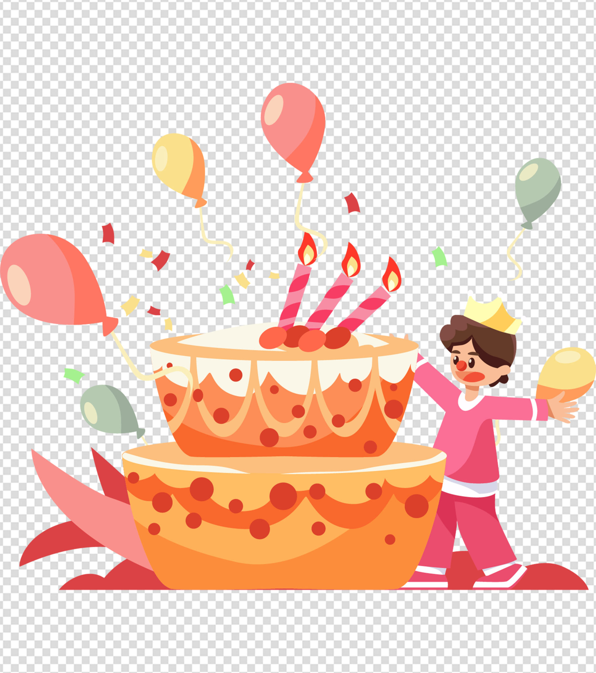 拥抱蛋糕的男孩生日元素