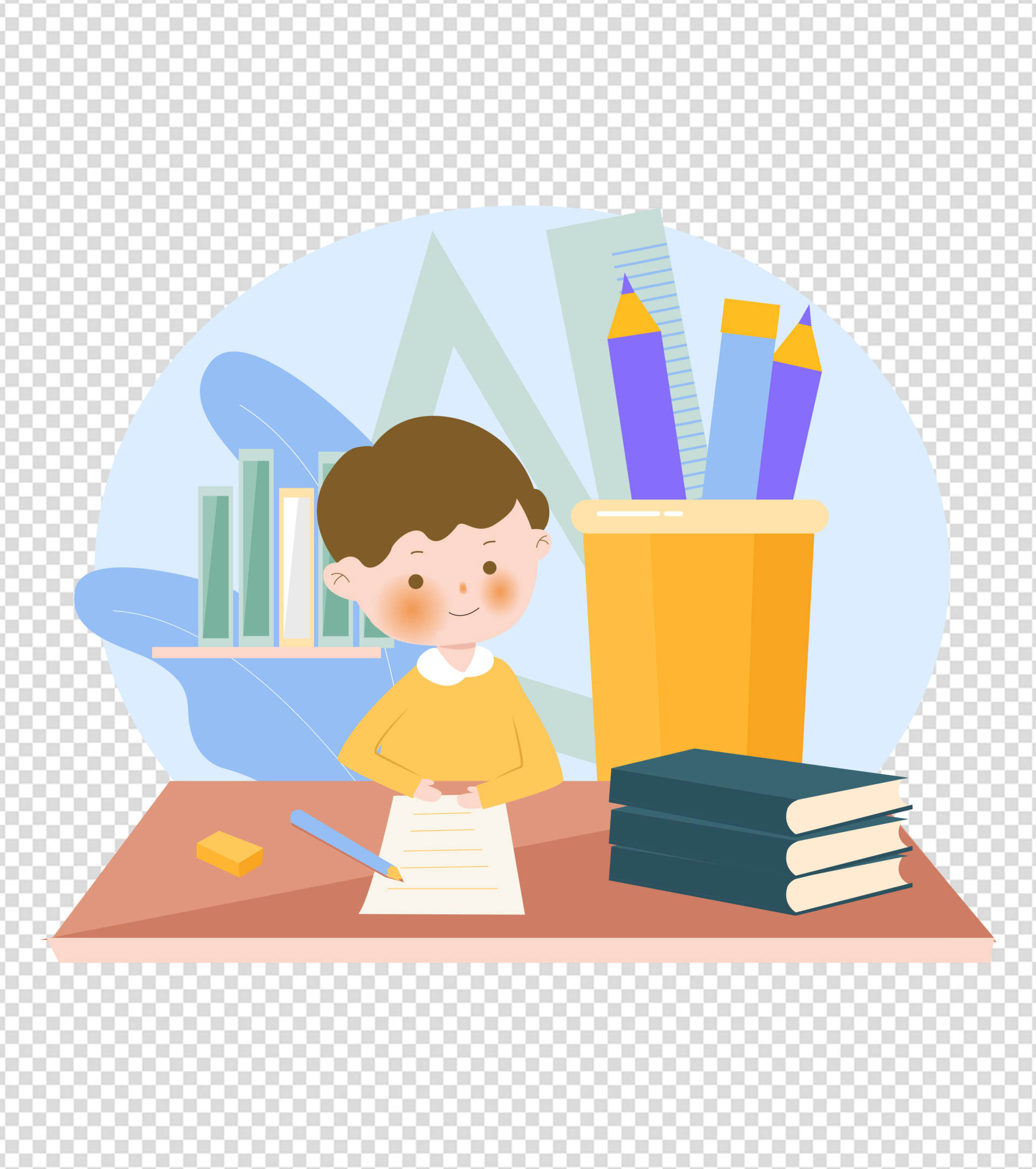 蓝色学生作业集元素