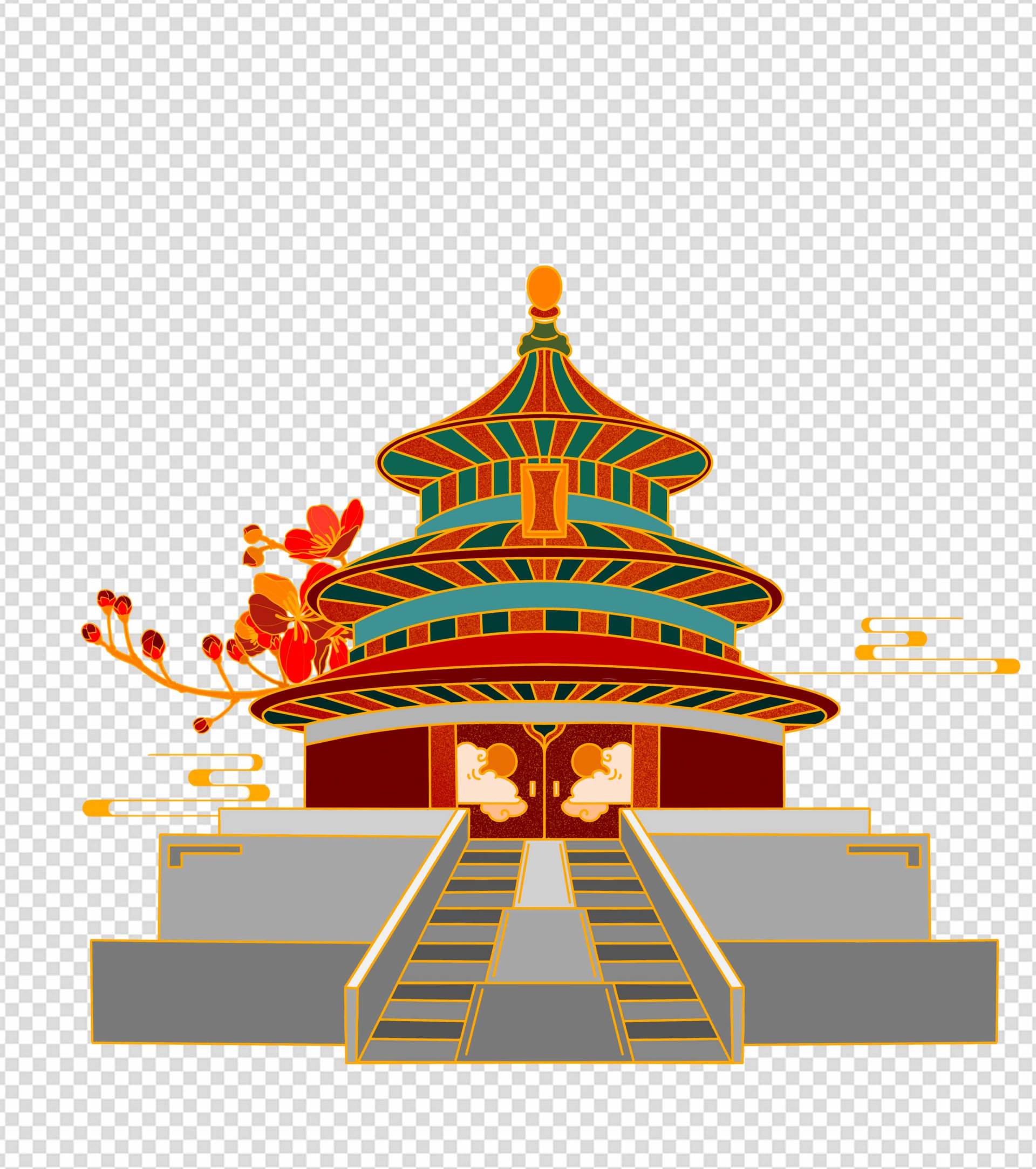 党建天坛手绘元素