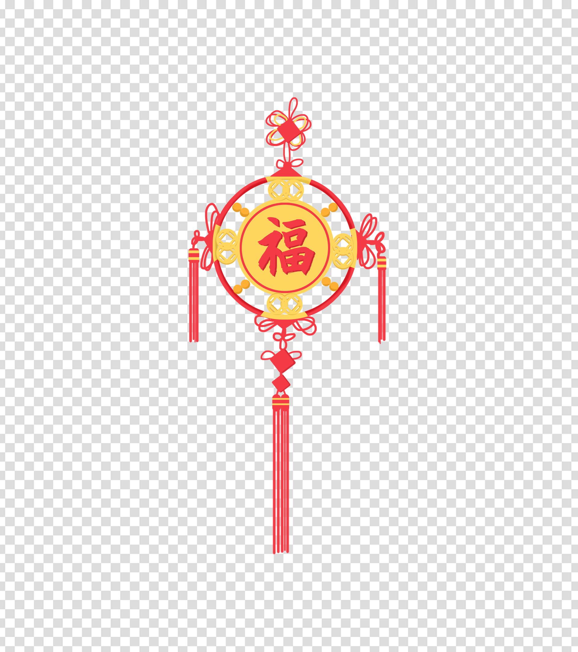 红色福字中国结手绘元素