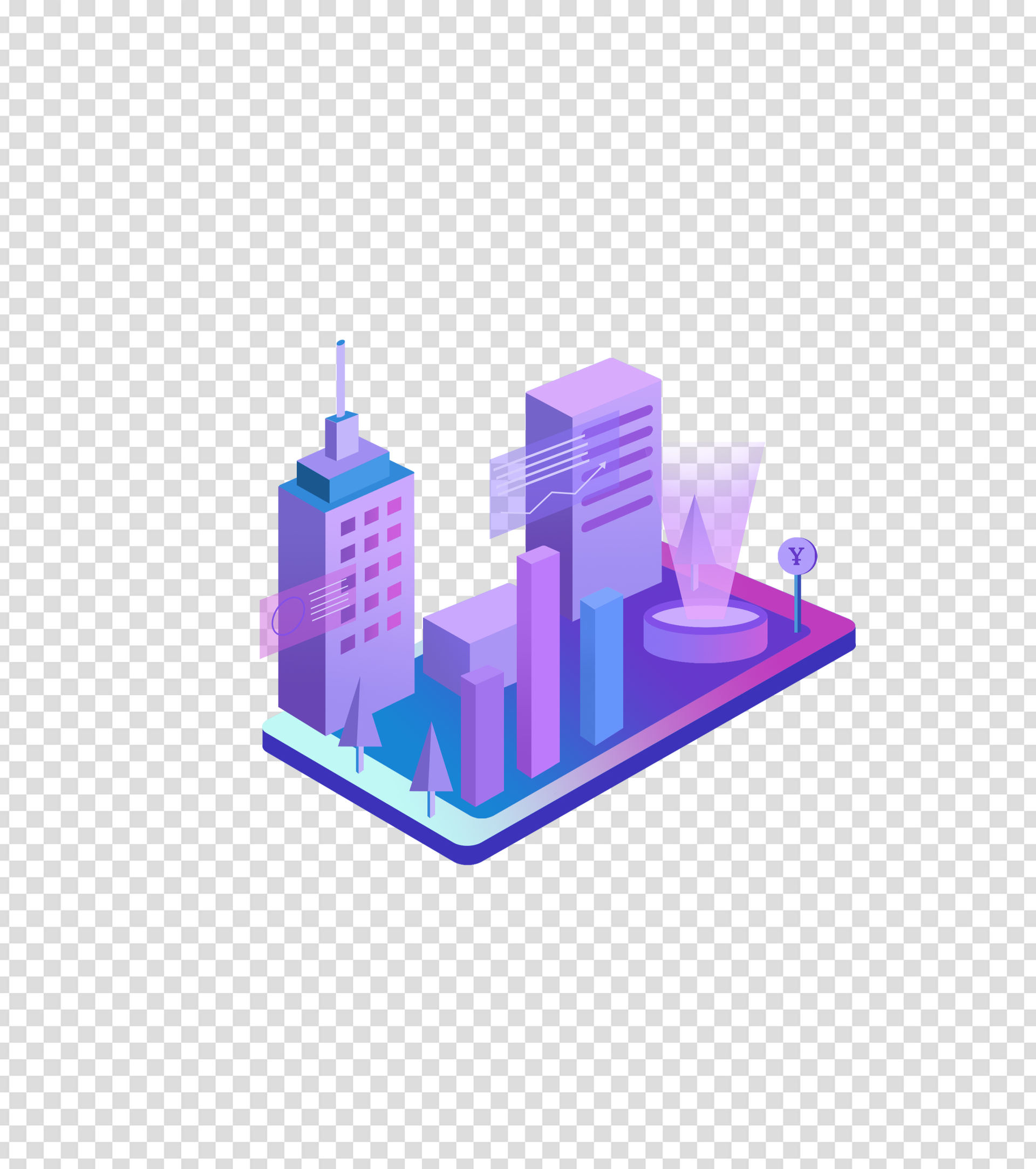 紫色手绘建筑园区元素