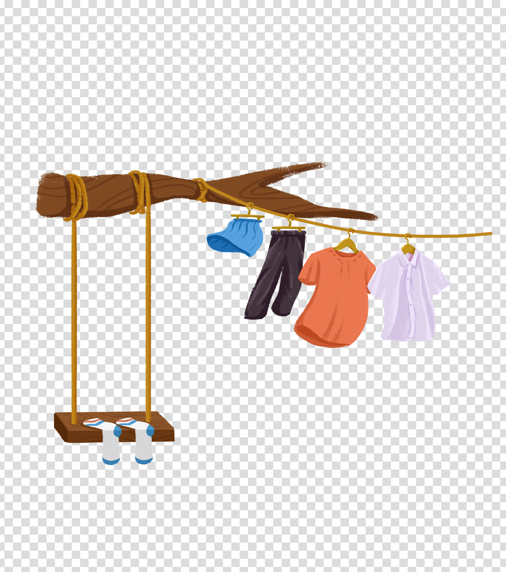 晾衣服场景手绘元素