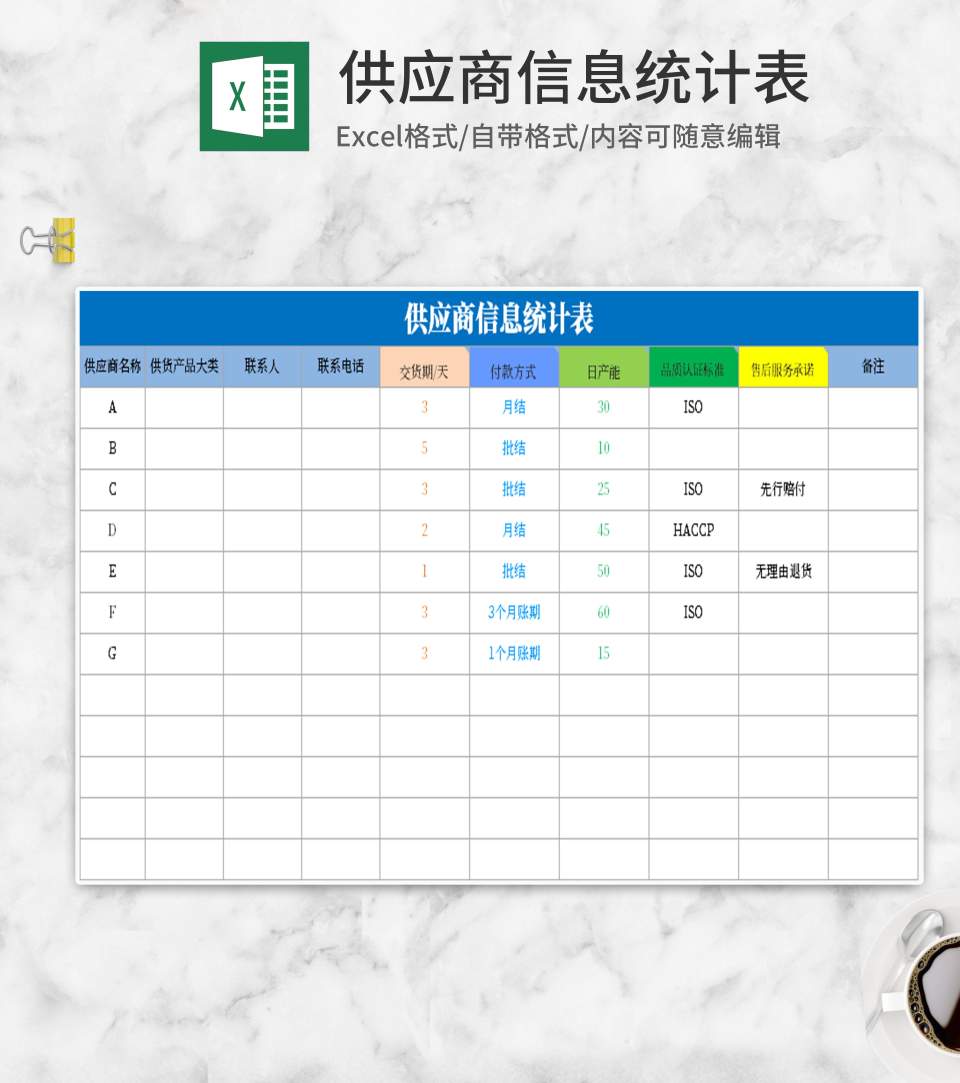 供应商信息统计excel模板