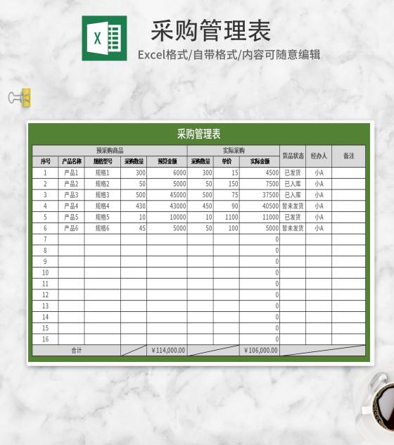 绿色采购管理表Excel模板