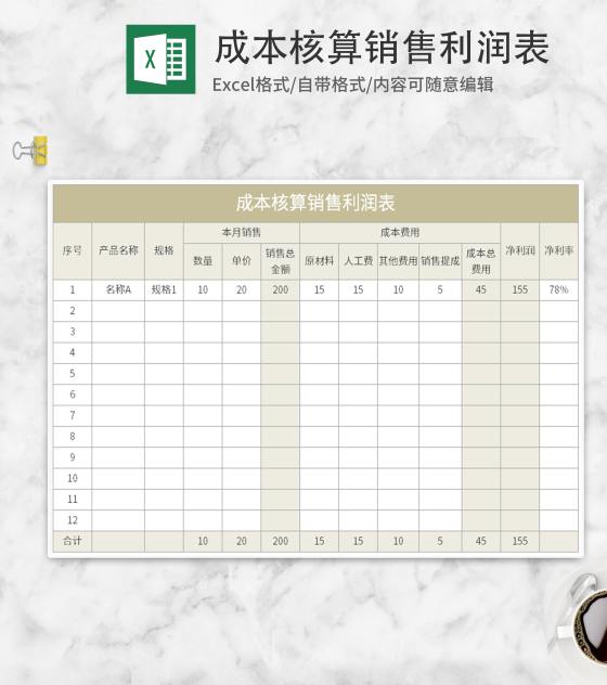 成本核算销售利润表Excel模板