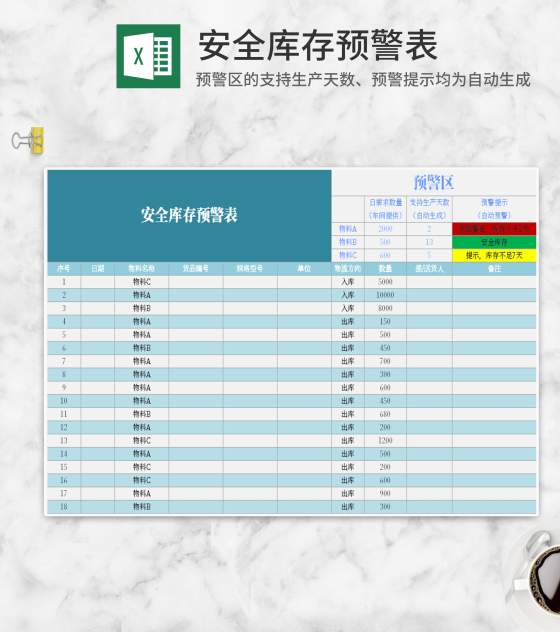 安全库存预警表Excel模板