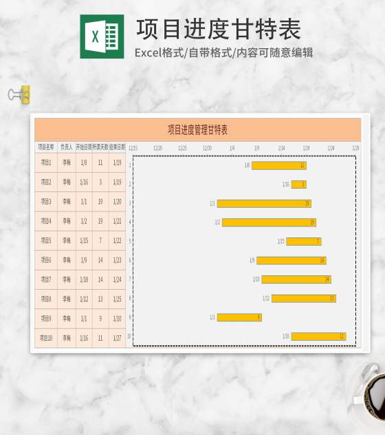 项目进度管理甘特图Excel模板