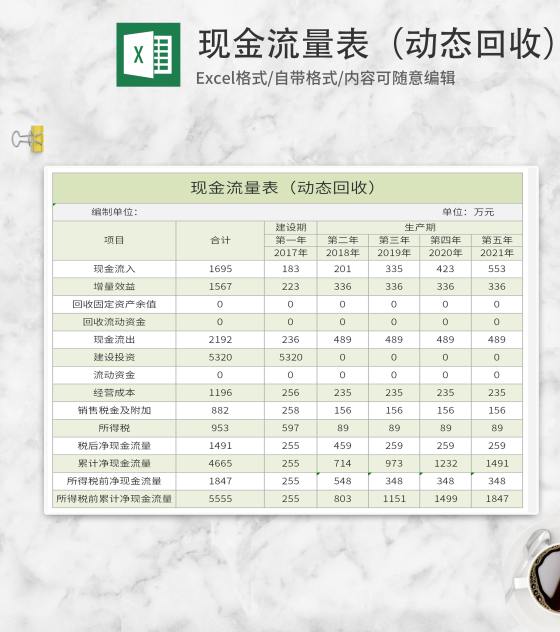 绿色现金动态回收流量表Excel模板