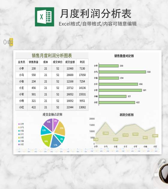 销售月度利润分析图表Excel模板