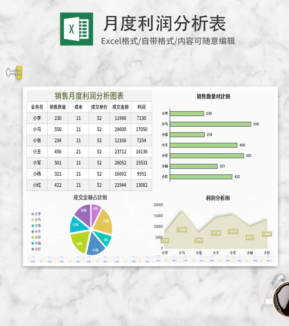 销售月度利润分析图表Excel模板