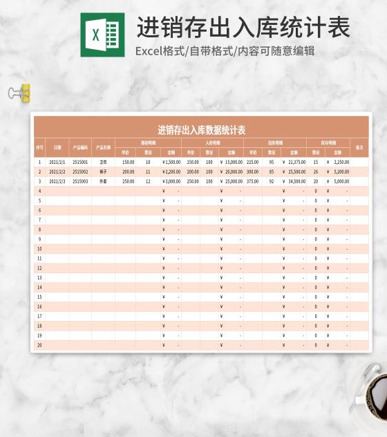 橘色进销存出入库统计表Excel模板