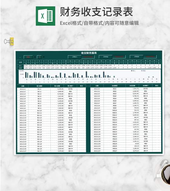 深绿财务收支记录表Excel模板