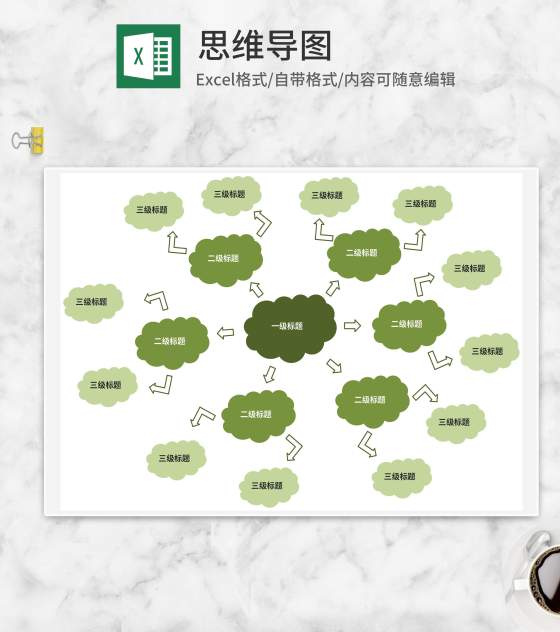 绿色云朵分级思维导图Excel模板