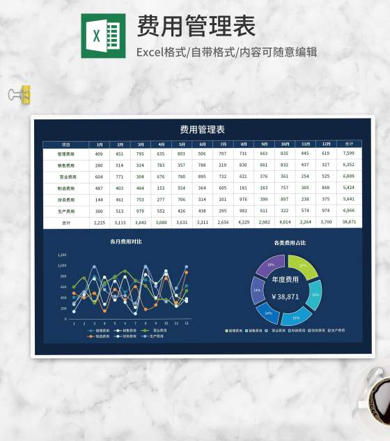 深蓝项目费用管理表Excel模板