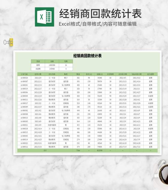 绿色经销商回款统计表Excel模板