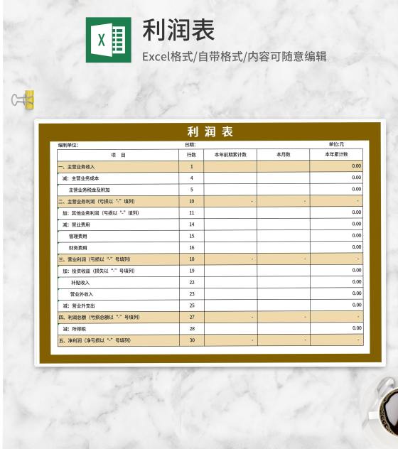业务项目利润表Excel模板