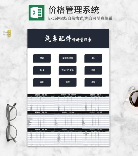 汽车配件价格管理系统Excel模板