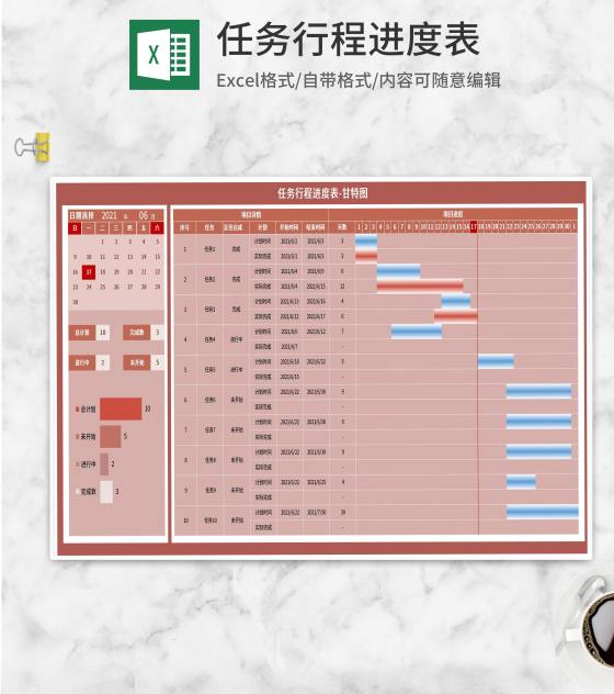 粉色任务行程进度甘特图Excel模板