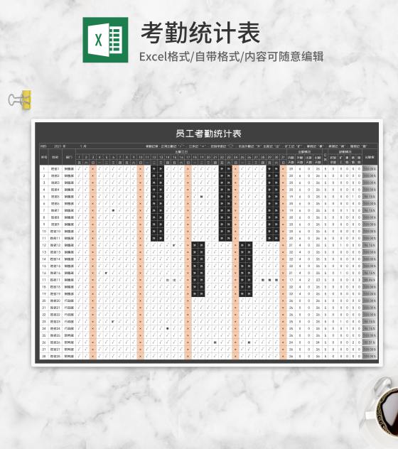 部门员工考勤统计表Excel模板