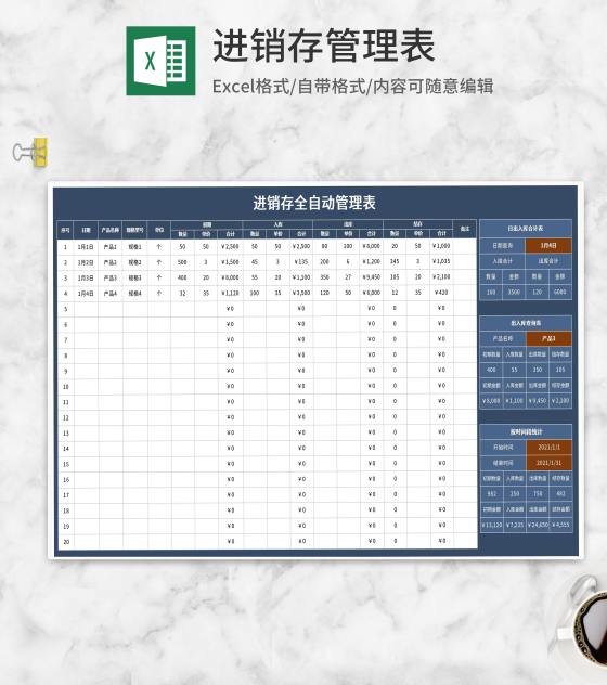产品进销存全自动管理表Excel模板