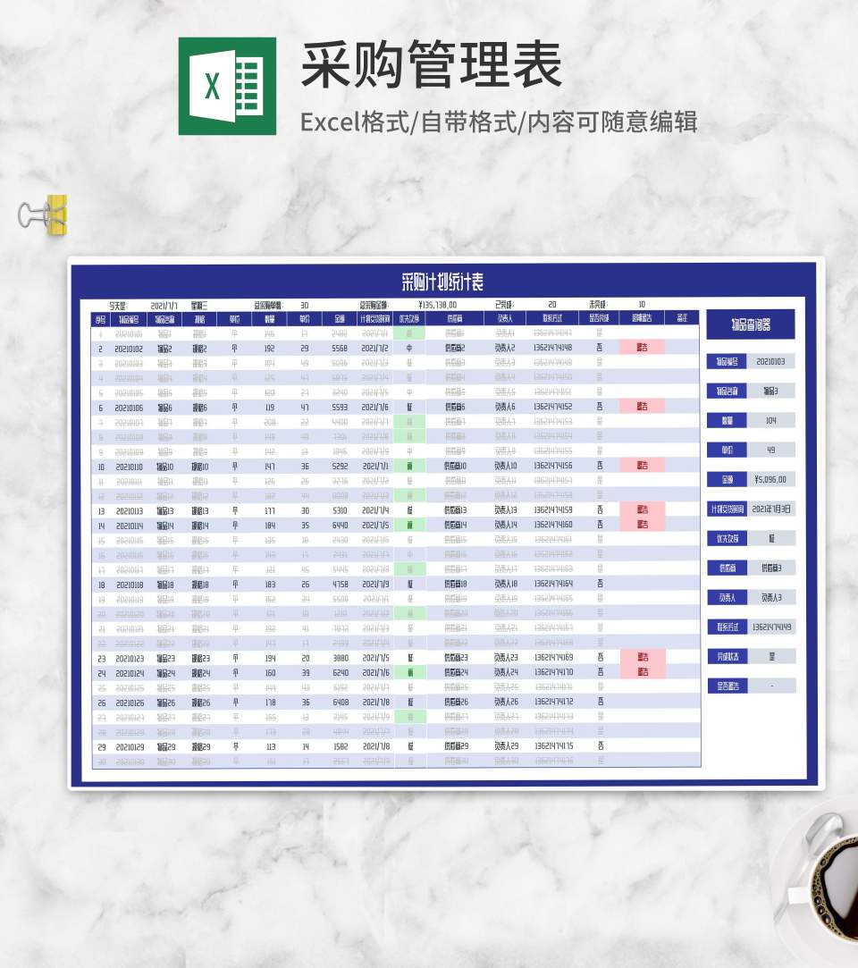 物品采购计划统计表Excel模板