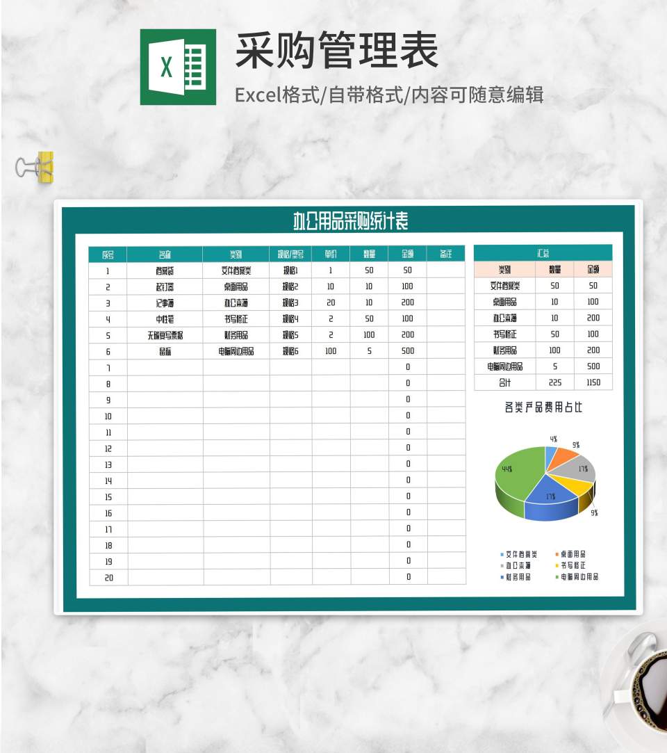 办公用品采购汇总统计表Excel模板