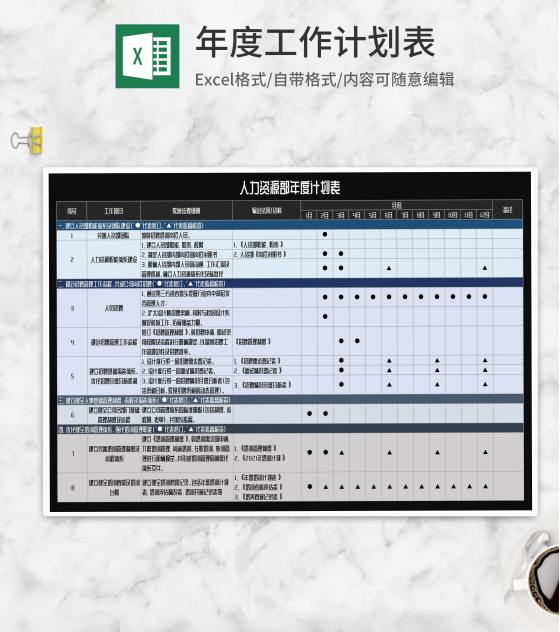 人力资源部年度计划表Excel模板