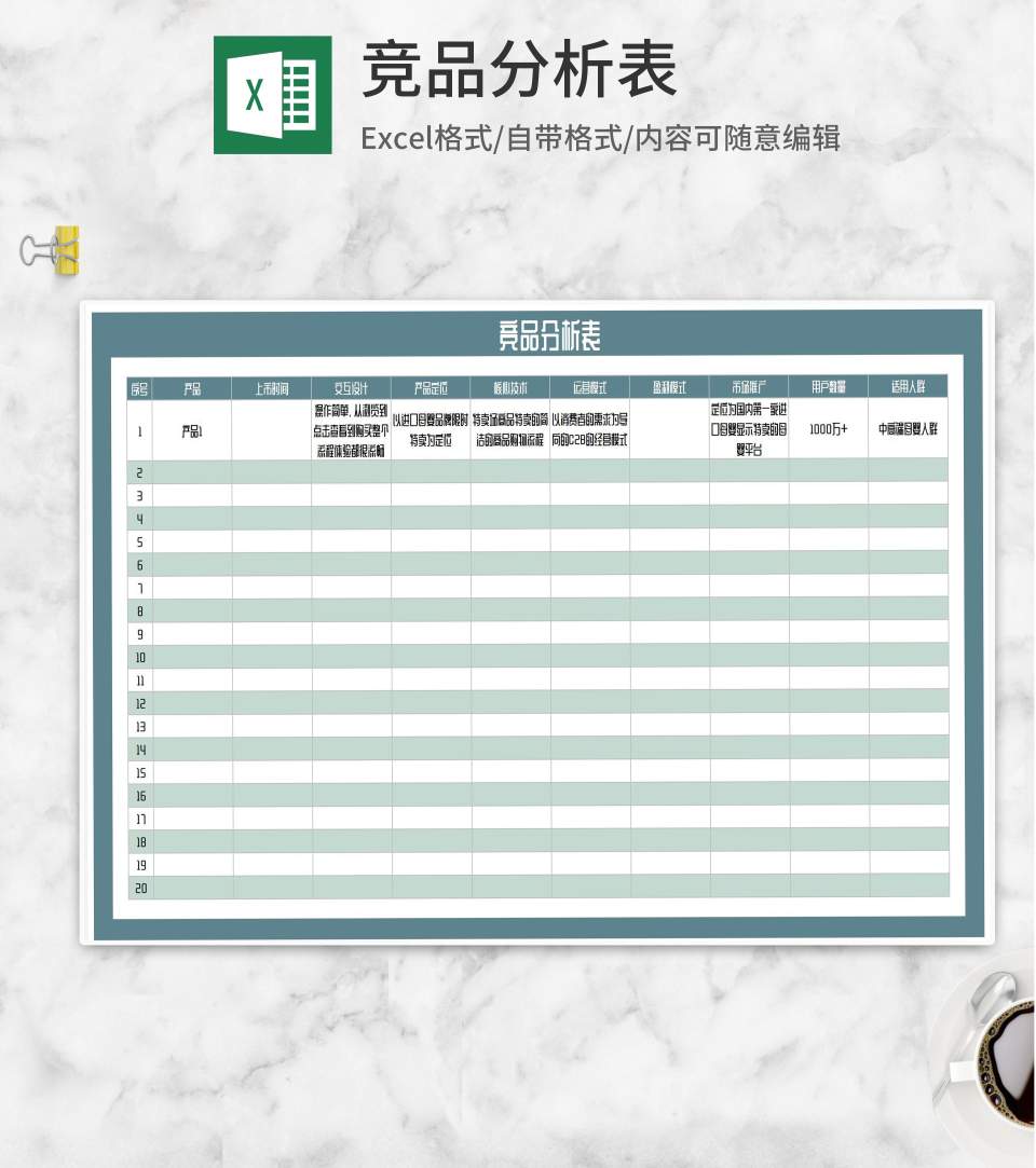 竞品分析表Excel模板