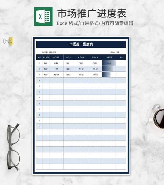 商品市场推广进度表Excel模板