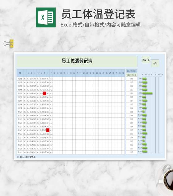 员工体温登记表Excel模板