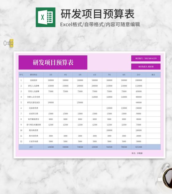 研发项目预算明细表Excel模板